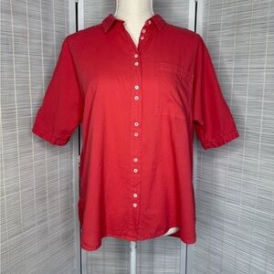 Xirena Red/Coral Botton Down Short Sleeve Blouse Size S 100% Cotton Made in USA